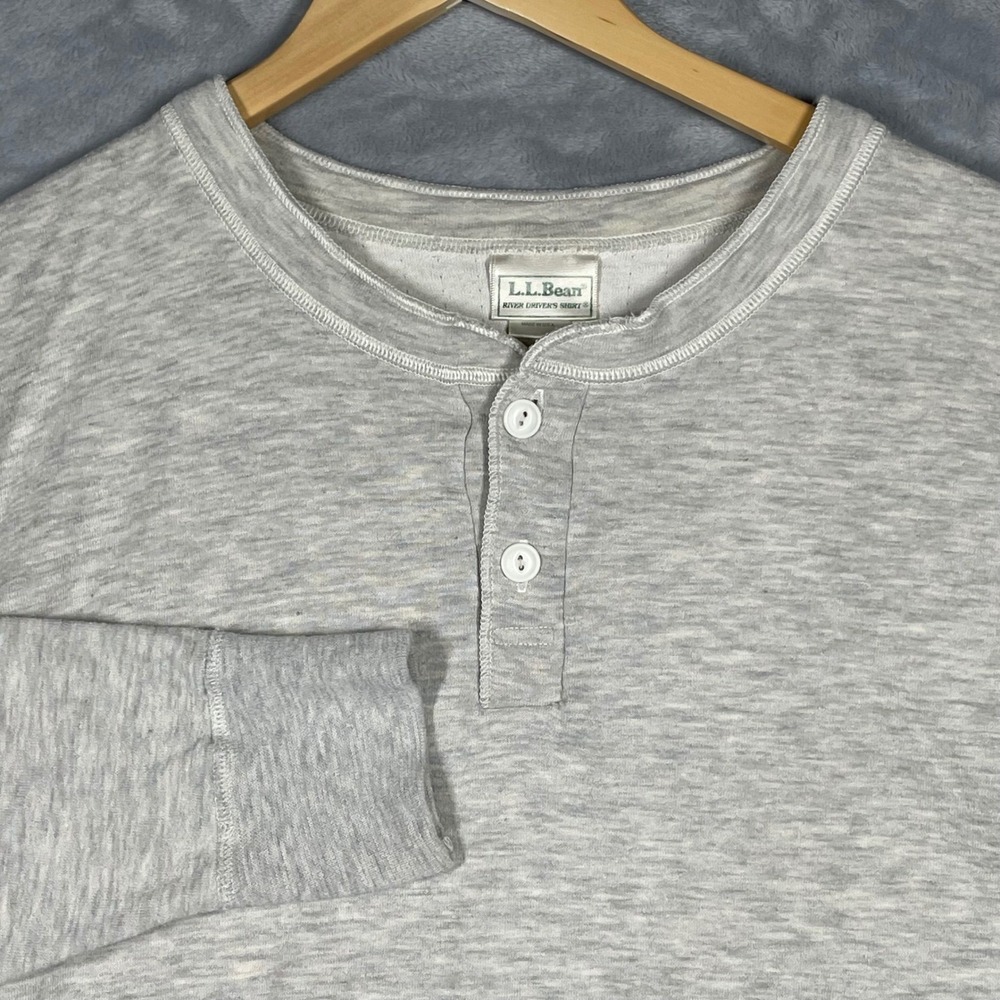 LL Bean River Drivers Shirt Mens XXL Tall Gray Cotton Wool Henley Made in USA